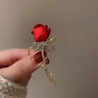 Fashion Red Rose Flower Enamel Crystal Brooch Pin Corsage Bouquet Women Jewelry