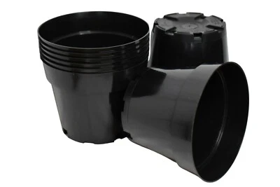LANDMARK PLASTICS Set of 10 - 6 inch HARD SIDED BLACK ROUND NURSERY POTS azalea plastic flower