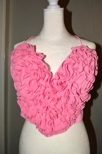 Zara Voluminous Heart Shaped Sweetheart Crop Top Pink Size Large EUC - Picture 1 of 6