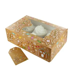 6/12 Cupcake Box & Gift Tag - Gingerbread - Pack of 20 - Picture 1 of 1