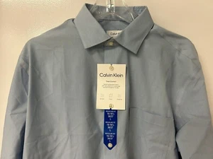 CALVIN KLEIN 16.5 36/37 Light Blue Wrinkle-Free Spread Collar Dress-Casual Shirt - Picture 1 of 6