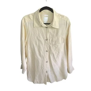 H&M Oversized Linen Blend Boyfriend Button Up Shirt Yellow Lagenlook Women's Med - Picture 1 of 8