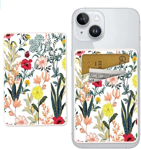 Adhesive Dual Pocket Leather Phone Wallet with Floral Card Holder - Photo 1 sur 5