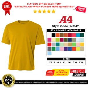 A4 N3142 Men's Polyester Cooling T Shirt Performance Crew Neck Jogging T-Shirt - Picture 1 of 233
