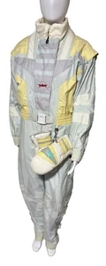 Vintage Bogner One Piece Ski Suit: White Multi Colored With Matching Gloves S/M - Picture 1 of 19