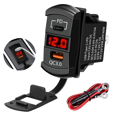 EEEKITONLINE Dual USB Fast Charger Socket, Power Outlet, QC3.0 & PD, 12-24V, for Car Boat RV