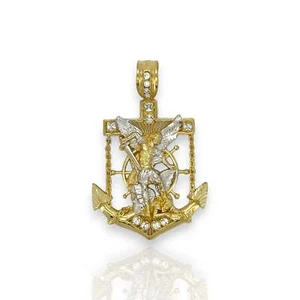 St Michael Two Tone Anchor Pendant CZ - 10k Yellow Gold - Picture 1 of 2