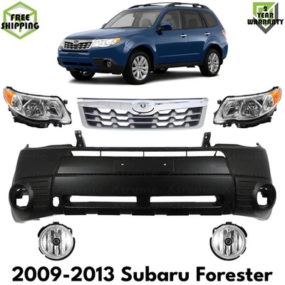 Front Bumper Cover Prime Plastic & Headlights Kit For 2009-2013 Subaru Forester Foto 1 de 4