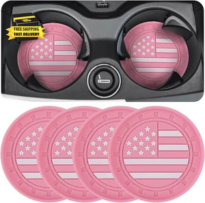4PCS American Flag Car Cup Holder Coaster, Non Slip Vehicle Insert Drink Mat, Pa - Picture 1 of 6