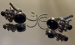 Schwarze Faux Onyx Edelstein Vintage inspiriert Silber Ton Haken Ohrringe - Bild 1 von 10