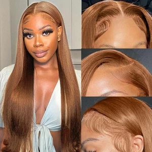Schokoladenbraune Lace Front Perücken Echthaar 30 Zoll vorgezupft 13x6 Glatt L... - Bild 1 von 6