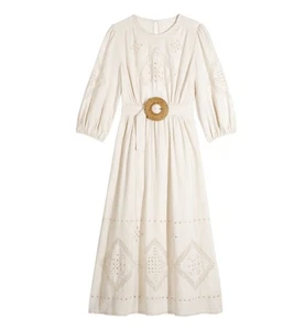 Ba&sh Robe Elvina Midi Dress Embroidered Size L Color White - Picture 1 of 5