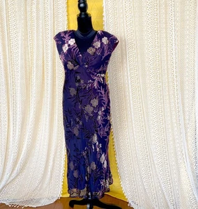VTG 90s Purple Velvet Burnout Silk Floral Maxi Slip Dress Size 10 Whimsigoth - Picture 1 of 10