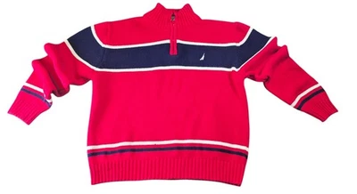 Suéter Pullover Nautica 1/4 Cremallera Tejido Niños Talla XL (7X) Rojo con Logo Azul y Blanco  Foto 1 de 4