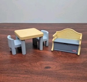 Little Tikes Dollhouse Furniture Toy Chest Bench & Table with Chairs Blue- Read - Picture 1 of 16
