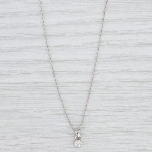0.15ct Round Diamond Solitaire Pendant Necklace 14k White Gold 16" Cable Chain - Picture 1 of 7