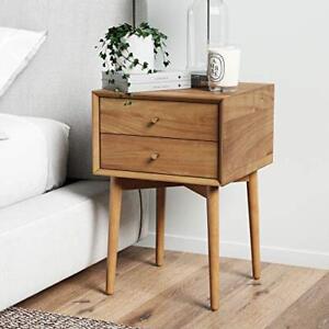 32704 Harper Mid-Century Oak Wood Nightstand with 2-Drawers, Small Side End T...