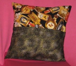 Handmade Throw Pillow Cover - 14" -Tequila Bottles - Multi Color - Picture 1 of 2