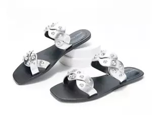Marc Fisher silbergewebte Damen-Slidesandalen mit Nieten - Körpergröße 6,5 M - Bild 1 von 5