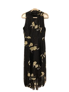 White House Black Market Kleid Damen 10 schwarz Blumen Metallic Cocktail Hi Lo - Bild 1 von 5