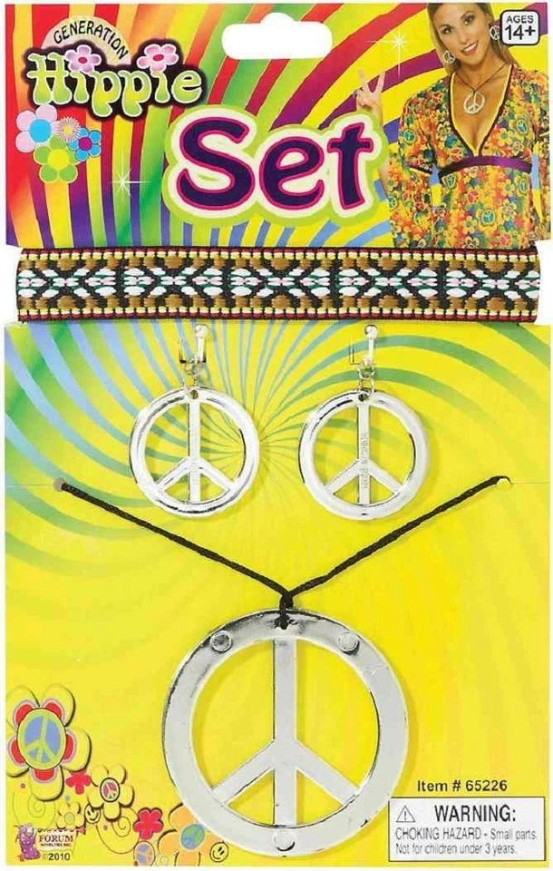 Peace Necklace Earrings Headband Hippie 60's Halloween Adult Costume Accessory - Image 1 of 1