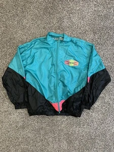 Vintage OP Ocean Pacific Cross Water Full Zip Windbreaker Sz XL Teal Aqua 90s - Picture 1 of 8