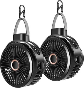 2 Packs 10000mAh Camping Rechargeable Fan with Hanging Hook Carabiner Portable - Picture 1 of 7