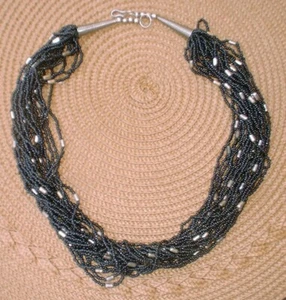 womens costume jewelry necklace, Black with metal accents, 23" long - Picture 1 of 1