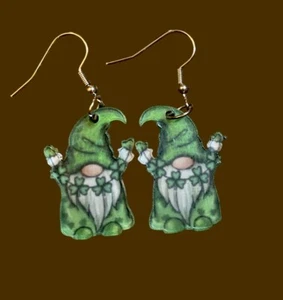 Pendientes Irlandeses Gnomo Gancho Verde Trébol Día de San Patricio - Imagen 1 de 1