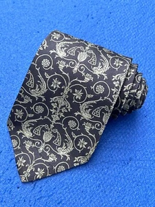 Authentic BALENCIAGA Cat Fish Floral Design On Dark Gray 100 % Silk Necktie Tie - Bild 1 von 10