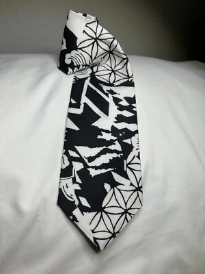 Corbata vintage Bugle Boy para hombre negra blanca abstracta ~ EE. UU. ~ poliéster Foto 1 de 4