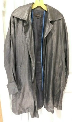 Gabardina holgada de lino encerado vintage Anne Klein - talla M - gris Gunmetal - Foto 1 de 4