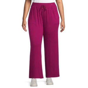Terra & Sky Women's Plus Size Knit Pants, Dark Raspberry 28" Inseam 4X (28W-30W) - Picture 1 of 4