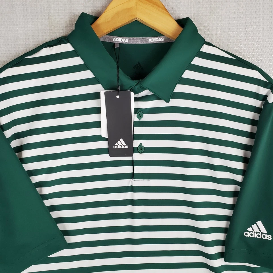 Adidas Ultimate 365 Striped Golf Polo Shirt Mens M FS5210 Dark Green Stripes