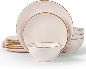 Jupiter Dinnerware Set, Plates and Bowls Sets for 4, 12 Pieces Dishes Set, Micro - Picture 1 of 6