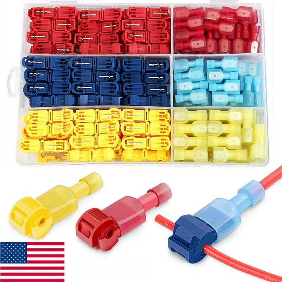 240Pcs Quick Splice T-Tap Insulated Crimp Terminals Kit Spade Wire Connectors US - Image 1 of 4