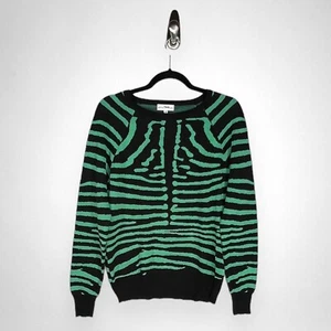 RETRO FOX Medium Zebra Print Knit Green and Black Sweater Casual - Picture 1 of 7