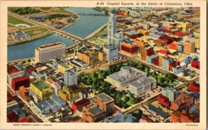 Cartolina Piazza del Campidoglio nel cuore di Columbus Ohio Lino 1937 - Foto 1 di 2