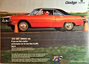 1970 Dodge Dart Swinger 340 Chrysler Bumblebee Stripes Vintage Print Ad - Bild 1 von 1