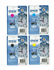 Genuine Epson 27 Black Cyan Magenta Yellow Inkjet Cartridges WF-3620DW  Lot - Picture 1 of 12