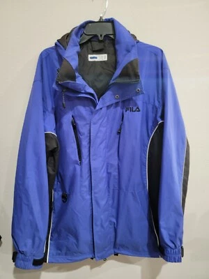 Chaqueta DE COLECCIÓN FILA Para Hombre L Azul Negro Esquí Lluvia Con Capucha Cremallera Completa Chaqueta  Foto 1 de 4