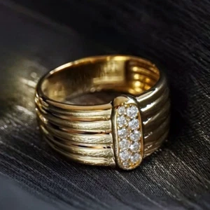 Vintage Style Natural Diamond Unisex Organ Band Ring Solid 14K Yellow Gold Gift - Picture 1 of 7
