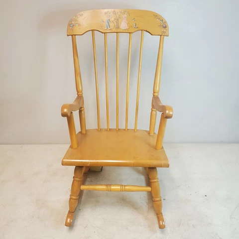 Vintage Oak Hill Childs Rocker w/German Made Music Box Fitchburg MA Cover