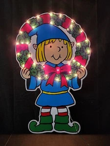 Impact Plastics Elf & Wreath Lighted Twinklers Vintage 1993 Yard 32" Christmas - Imagen 1 de 5