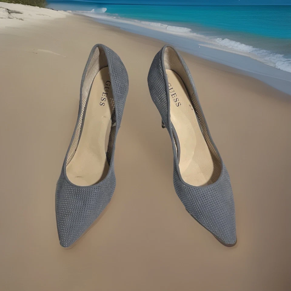 Guess 12M Gray Pumps Heels Pointed Toe Stiletto Career Date Night Jeans Look Fun - Image 1 of 4