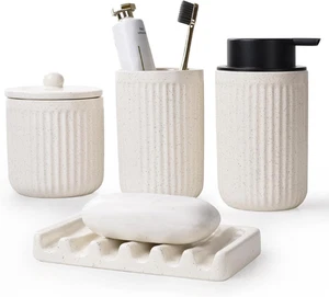 Ceramic Bathroom Accessories Set - Bathroom Counter Soap Set Beige Bathroom Deco - Picture 1 of 12