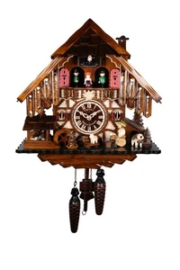 Quartz Cuckoo Clock Black Forest house with moving beer drinker.. EN 487 QMT NEW - Picture 1 of 1