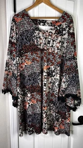 Abito donna floreale boho taglia 16 scollo a V stravagante fata hippie retrò floreale elasticizzato - Foto 1 di 13