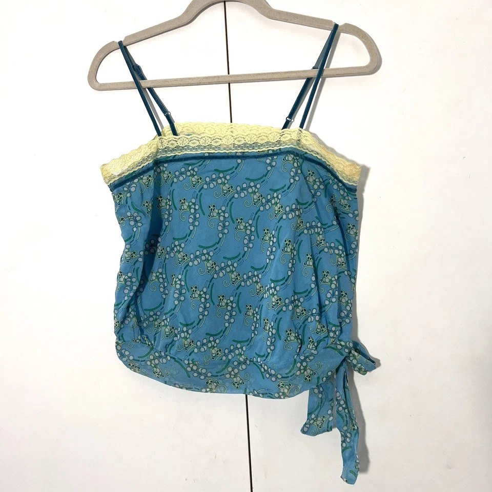 Y2K Gap Camisole Womens S 100% Silk Blue Cropped Lace Trim Forest Fairy - Image 1 of 4
