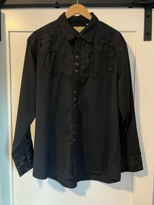 🐴 Scully Western Pearl Snap Long Sleeve Shirt - Black on Black - Men’s XL - Picture 1 of 10